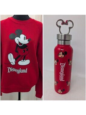 Disney Mickey Mouse Sweatshirt + Minnie Mouse Water Bottle Bundle NEW